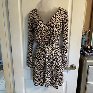 Material Girl Leopard Print Long Sleeve Dress Size M